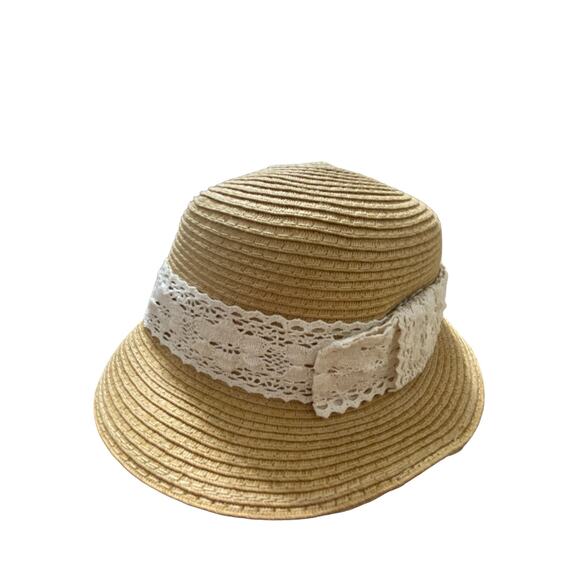 D & Y Women's Beach Sun Hat OS Beige Ivory Lace Accent Summer Vacation New - Picture 1 of 10